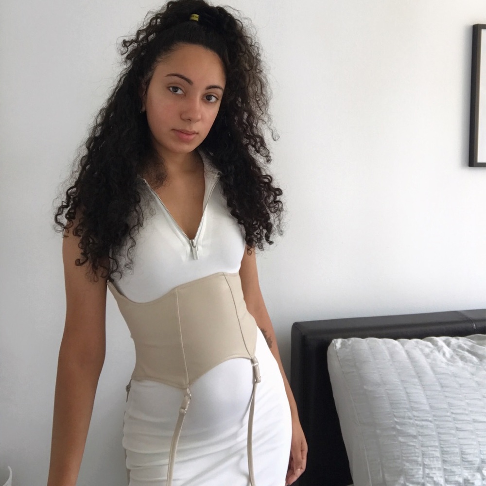 White & Beige Polo Dress With Corset